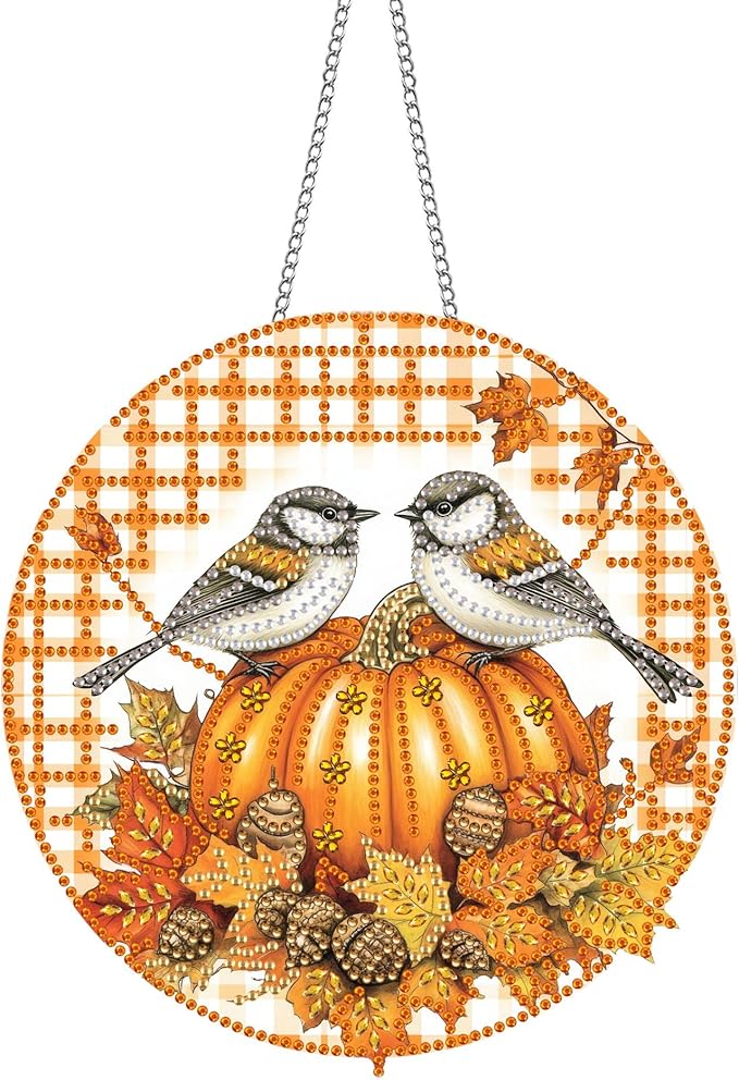 Pavemlo Hanging Diamond Art Kits for Adults Halloween Bird – 8x8 Inch Double-Sided Acrylic Board DIY Crystal Diamond Suncatcher Pendant, Sparkling Home Wall or Window Decoration Handmade Gift