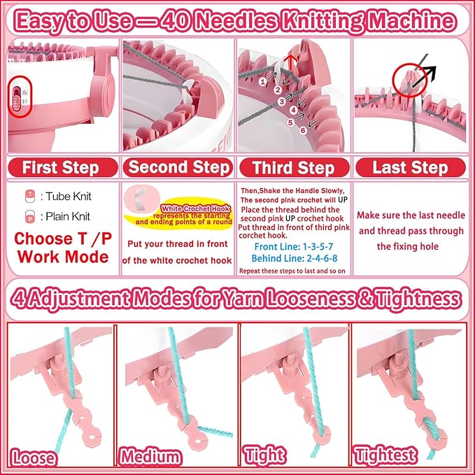 Sentro Knitting Machine, Sentro 40 Needles Knitting Machine Automatic Circular Weaving Spinning Knitting Loom Machine Kit for Adults and Beginners for Scarf/Hats/Sweater/Kintting Toys
