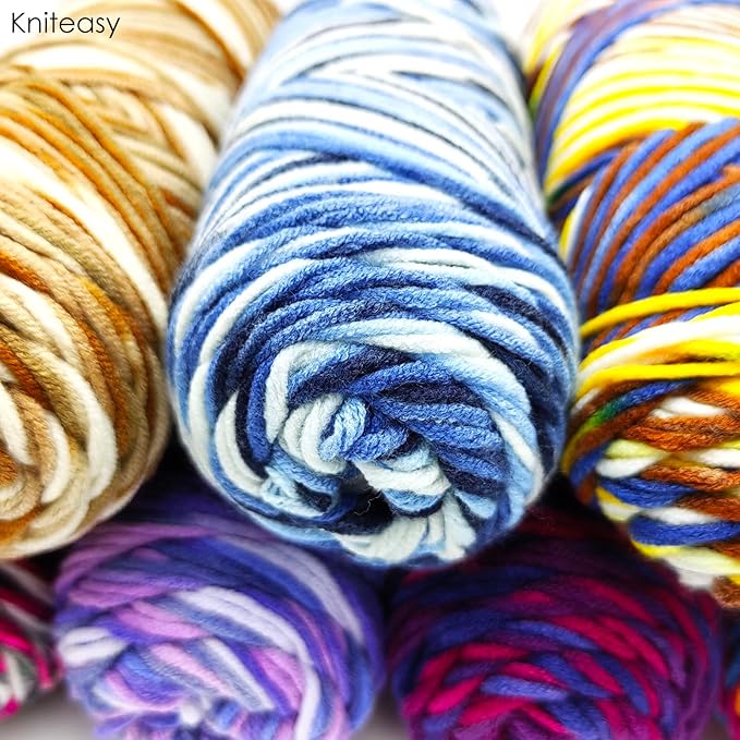 5-Ply Variegated Yarn 200g/2pcs, Acrylic 100%, Chunky Weight 2.5mm, Soft & Cozy, Vibrant Colors, Full Hand Feel for Knitting Sweaters, Scarves, Shawls, Hats (7#Khaki Flower)