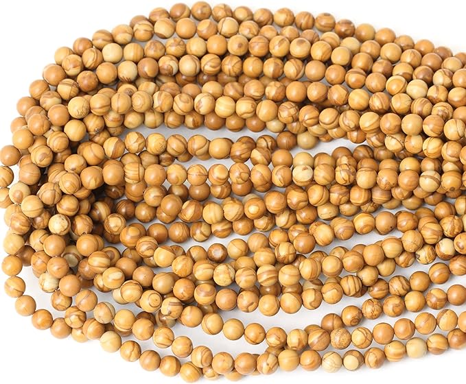 cheavian 60pcs 6mm natural woodgrain jasper round loose beads for jewelry making diy bracelet necklace materials 1 strand 15"