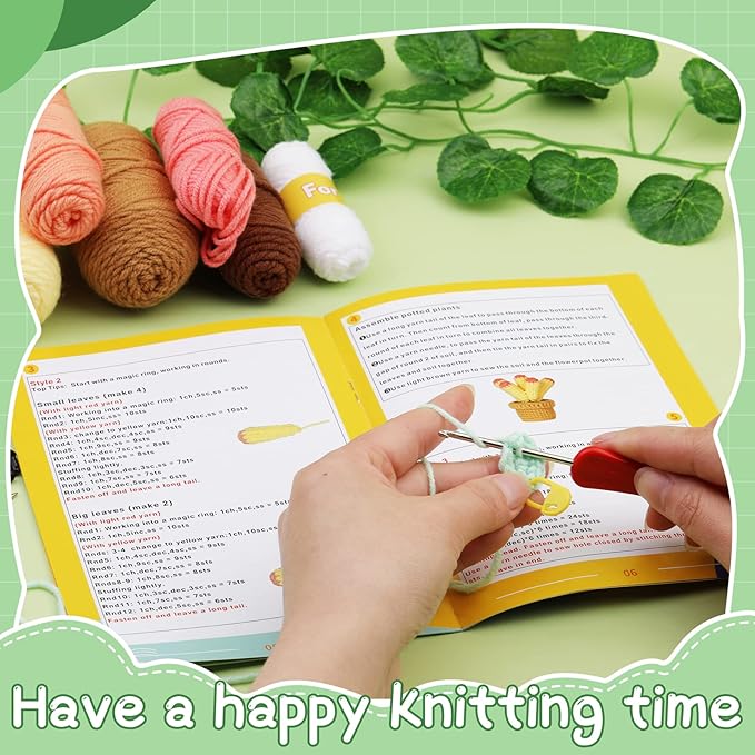 WONVOC Plant Crochet Kit, Crochet Plant Kit for Beginners, Beginner Crochet Kit for Adults, with Crochet Hooks, Crochet Supplies, Plastic Eyes and Instructions, Succulent Plants Mixed 6 Pcs