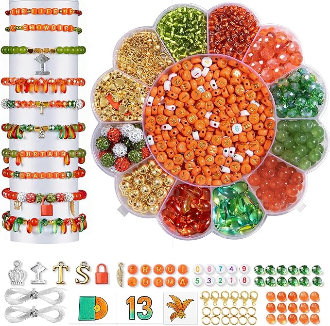 Goldwise Friendship Bracelet Making Kit for Fans, Orange Beads for Jewelry Making,Letter Beads (A-Z),Varieties of Charms, DIY Crafts for Gifts Birthday
