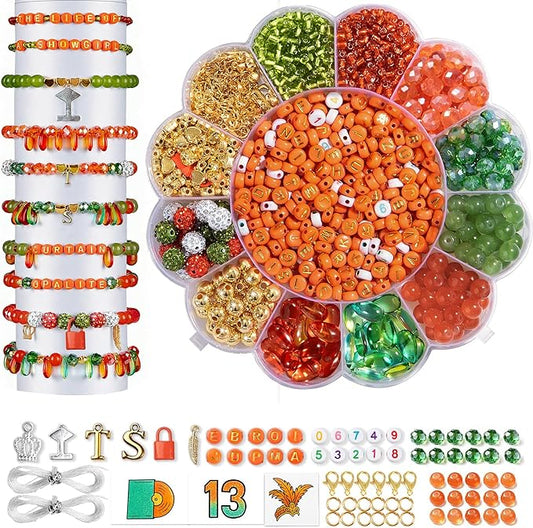 Goldwise Friendship Bracelet Making Kit for Fans, Orange Beads for Jewelry Making,Letter Beads (A-Z),Varieties of Charms, DIY Crafts for Gifts Birthday