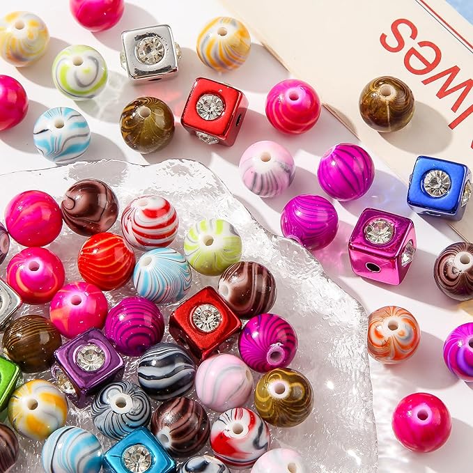 16mm Acrylic Beads,Chunk Bubblegum Beads,Beads for Pens,Cube Shine Beads,60pcs Jumbo Plastic Beads for Necklace Jewelry Bracelets DIY Crafts Making (Color line)