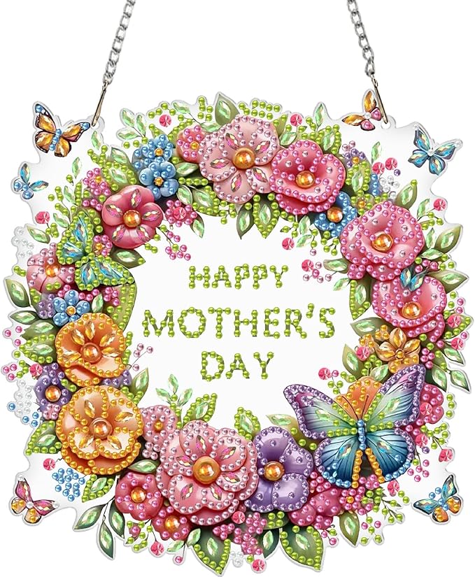 BAWKENTON Mother's Day Hanging Diamonds Art kit for Adult, DIY Diamonds Painting Art Kit, 7.44x7.68in Acrylic Diamonds Painting Board Kit Ornament, Special Crystal Diamond Hanging Ornament
