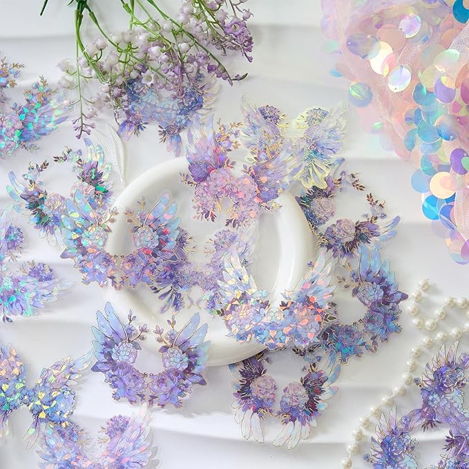 40Pcs Large Gilt Flower Wings Stickers for Scrapbooking,Self-Adhesive Floral WingsStickers Scrapbook Supplies Journaling Stickers for Water Bottle Adult Card Making Letters DIY Cards Decoration