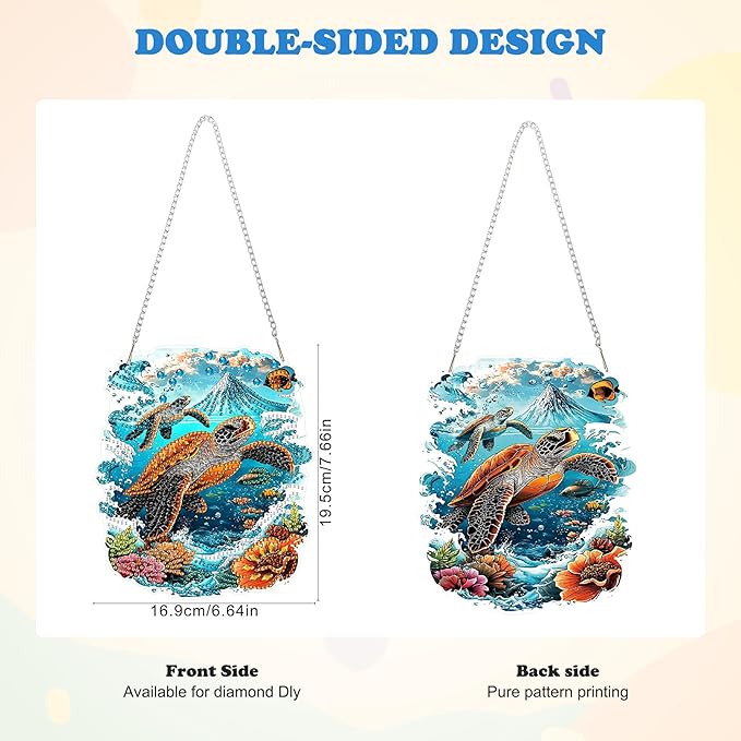 HEIBAGO Diamond Art Hanging Kits for Adults Kids, Hanging Diamond Art Sea Turtle, 5D Special Shaped Crystal Diamond Painting Kit, DIY Pattern Window Pendant for Home Wall Decor 8.3x8.3Inch