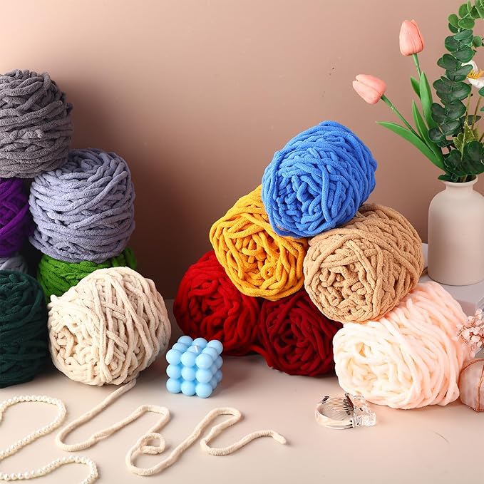 Timgle 32 Skeins Chunky Chenille Yarn for Crocheting, 1470 Yards Bulky Thick Fluffy Yarn Soft Velvet Plush Yarn for Hand Knitting Blanket Crafts Project (Classic Color)