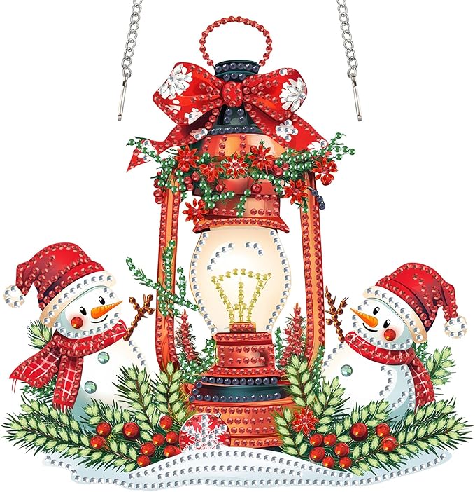 Reofrey Hanging Diamond Art Kits for Adults - 8x8 Inch Christmas Snowman Acrylic Board Double Sided Pattern Diamond Art Suncatcher Pendant, Crystal Art for Home Wall or Window Decoration Handmade Gift