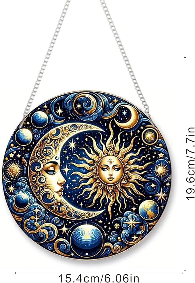 RYMILIE Sun and Moon Diamond Art Hanging Kit for Adult,Special Shaped Rhinestone,Double Sided 5D DIY Acrylic Diamond Art Painting Window Pendants Home Garden Wall Hanging Kits Hanging Ornament