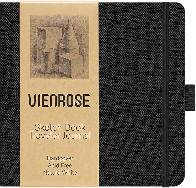 Vienrose 5.5"x5.5" Sketch Books, Linen Cover Hardbound Sketching Book with Acid-Free Paper, Drawing Pad for Kids, Beginners & Professionals, Art Supplies for Adults & Students(Black, 60 Sheets)