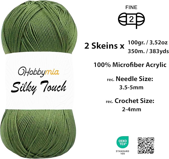 Silky Touch Acrylic Yarn - Soft Sport Weight Yarn for Crochet & Knitting - 100g / 383yds - 100% Microfiber Acrylic - Lightweight Fine Smooth Yarn(Green - Camouflage, 2 Skeins)