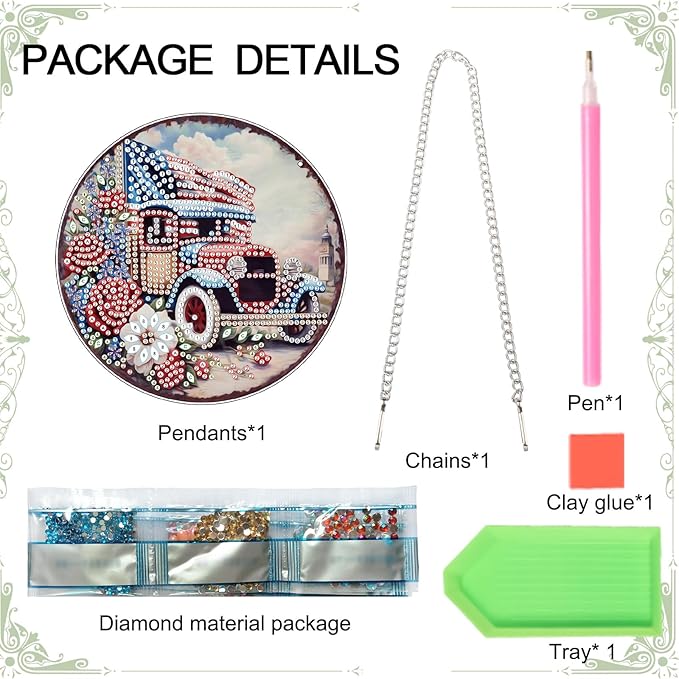 DIY 5D Diamond Painting Ornament Independence Day Car with American Flag, Diamond Art Acrylic Hanging Pendant, 4th of July Patriotic Diamond Painting Kit for Adults Home Door Car Decoration