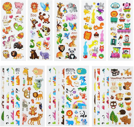 24 sheets(400+) animal 3d puffy stickers for toddlers kids, bulk preschool sticker sheets for reward, craft, scrapbooking