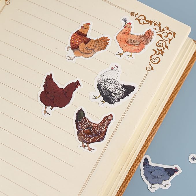 1000pcs chicken stickers roll, 2 rolls 10 styles cute hen and farm stickers, waterproof vinyl decals for water bottles laptops scrapbooking party favors classroom rewards