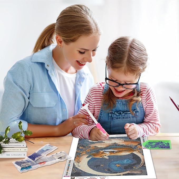 SENQAO Fox Diamond Painting Kits, Fox Diamond Art Kits for Adults, Moon Diamonds Gem Art DIY 5D Full Round Drill Diamond Dots Painting Arts and Crafts Home Wall Decor 12x16inch