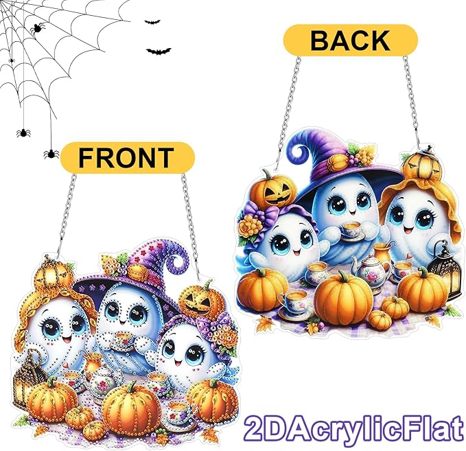 MUNORIAY Diamond Art Hanging Kit for Adult,Special Shaped Rhinestone,5D DIY Acrylic Double Sided Diamond Art Painting Window Pendants,Home Garden Wall Decor Hanging Ornament (Halloween Ghost)