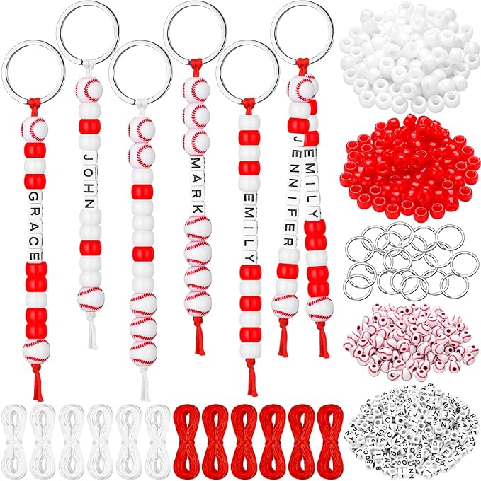 Landical 564 Pcs Baseball Keychain Making Kit DIY Baseball Bead Key Chain Craft Adjustable Sport Letter Bead Charm Sport Theme Party Favor Gift Backpack Accessories Holiday Decoration(Novel Color)