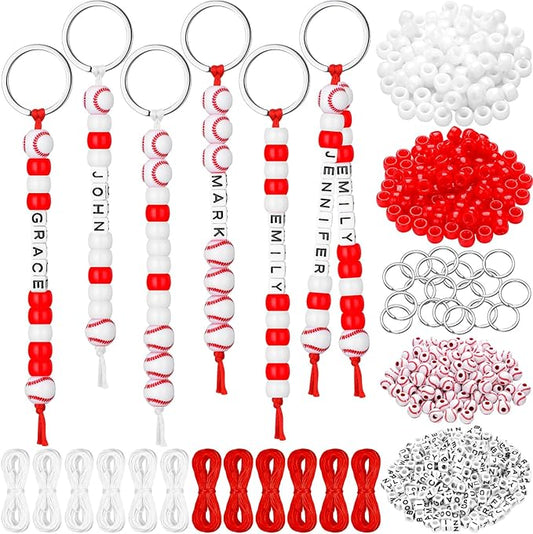 Landical 564 Pcs Baseball Keychain Making Kit DIY Baseball Bead Key Chain Craft Adjustable Sport Letter Bead Charm Sport Theme Party Favor Gift Backpack Accessories Holiday Decoration(Novel Color)