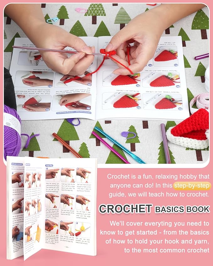 Aeelike Crochet Kit for Beginners Young and Old, First Crochet Kit for Adults Include 23pcs Crocheting Hooks, 655 Yards Yarn Set, Instruction, Bag, Crocheting Accessories and Supplies, WineRed