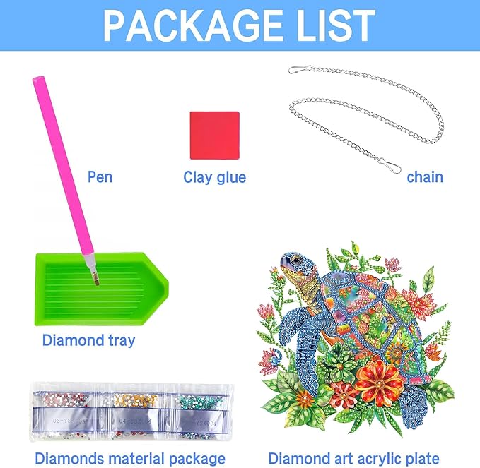 VAIIEYO Turtle Diamond Art Hanging Ornament, Flower Diamond Painting Suncatchers Window Hanging Kit with Chain, 7.5x7.5 inch Crystal Pendant Art Craft for Gift Home Wall Front Door Decoration