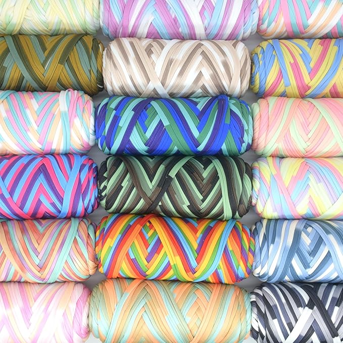 2 Pack Tshirt Yarn for Crocheting,Rainbow T Shirt Chunky Elastic Fabric Thick T-Shirt Crochet Yarn for Beginners Crocheting Hand Knitting Bag/Basket/Coasters/DIY Crafts/Home Decor 2*200G-Green Yellow