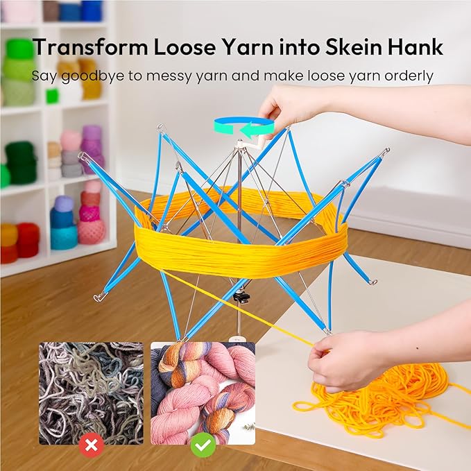 Yarn Swift, Yarn Umbrella Swift for Crocheting, Holder for Skeins Flexible Lightweight Foldable Design, Height & Diameter Adjustable to Suit Space, Ideal Helper for Yarn Knitting Enthusiasts