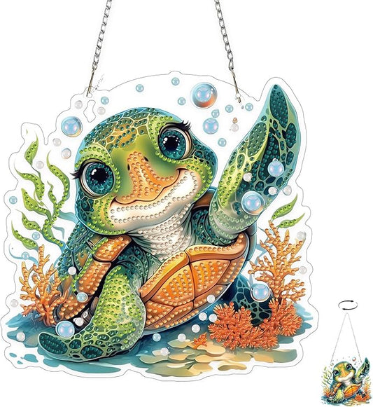 TOSTOG Sea Turtle Diamond Art Pendant Kits for Adult, Cute Diamond Painting Hanging Kit for Beginners, 5D DIY Crafts Gem Art, Waterproof Full Accessories for Home Decor Idea 20 * 20 cm/8 * 8 in