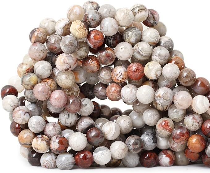 45PCS 8mm Natural Laguna Lace Agate Round Loose Beads for Jewelry Making 1 Strand 15"