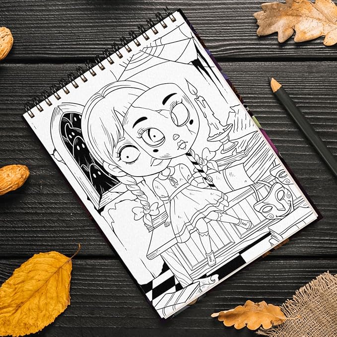 SOUTHERN LOTUS Creepy Girl Coloring Book Spiral Wirebound Hardcover, Horror Illustrations of Adorable Girls Spooky Papers Imagination Relaxation for Adults Women