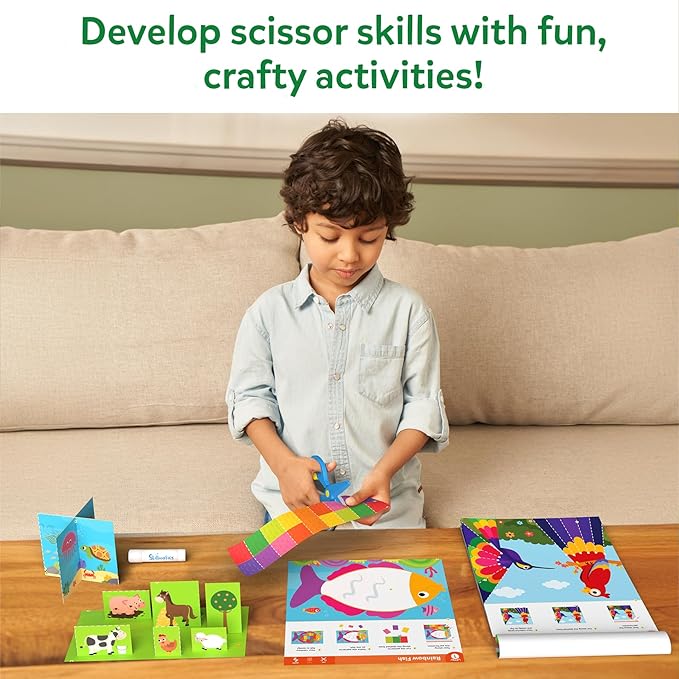 skillmatics scissor skills activity book - snip snip animals, 25 fun cutting & creative activities for preschoolers, 2 child-safe scissors, felt craft kit, gifts for kids ages 3, 4, 5, 6, 7