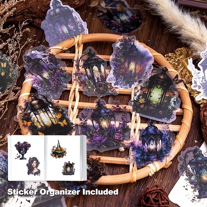 180Pcs Gothic PET Scrapbook Stickers, Dark Aesthetic Designs for Scrapbooking Waterproof Journaling Supplies Junk Journal Ephemera with Storage Organizer