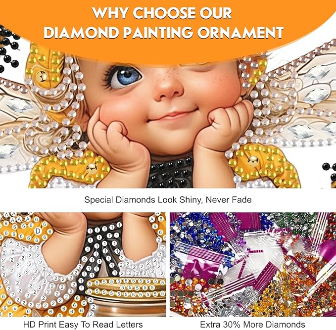 NEWENMO Diamond Art Hanging Kit for Adult, Whimsical Bee Fairy, DIY Double Sided Acrylic Special Shaped Diamond Art Painting Window Pendant Cute Honey Bee, Home Garden Wall Hanging Ornament Kits