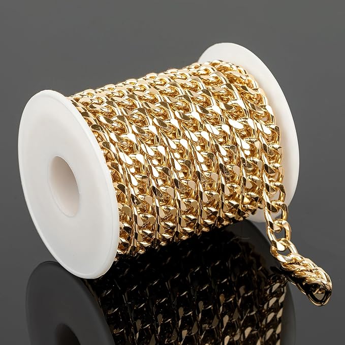 YOUBEIYEE 5 Meters Aluminum Chain for Jewelry Making Thick Gold Plated Cuban Necklace Bracelet Chain Men and Women Hip-pop Jewelry Making Supplies
