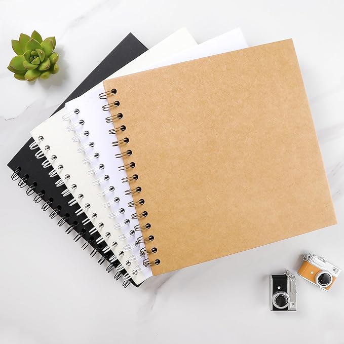 Scrapbook 7 x 7 Inch DIY Photo Album, Memory Book for Parents and Kids, Hardcover Kraft Paper Brown 20 Sheets/ 40 Pages