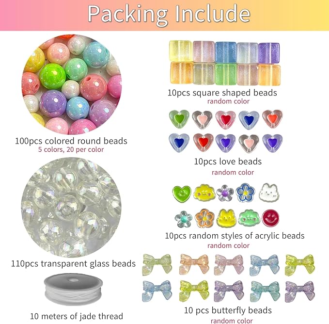 SHUANGART 252 Pcs Phone Chain Beaded Making kit, Cell Phone Charms Lanyard Wrist Strap Set with Acrylic Assorted Pastel Beads Butterfly Flower Heart Candy Round Beads for Women DIY Bracelet Keychain