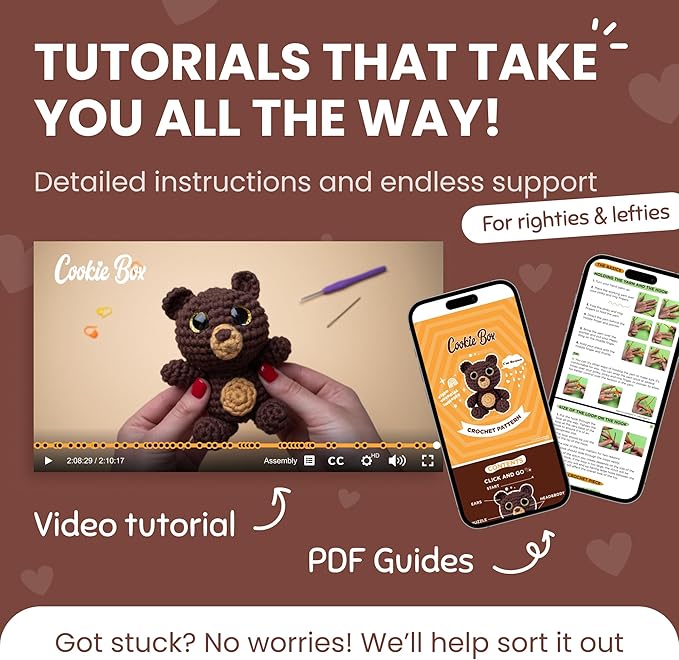 Cookie Box Original Crochet Kit for Beginners – Gift Set to Make Bear Bruno Amigurumi Plushie – Easy DIY Crochet & Knitting Starter Kit with Video and PDF Tutorials