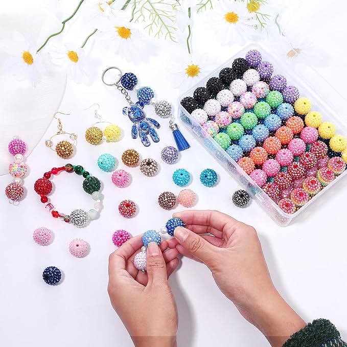 120pcs 20mm Rhinestone Beads, 24 Colors Round Crystal Resin Rhinestone Disco Ball Chunky Bubblegum Beads for Pens, DIY Jewelry Making, Bracelets, Necklace