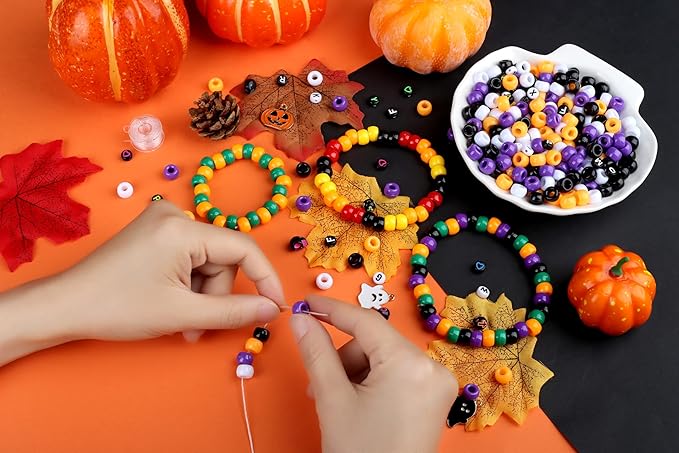 XIANNVXI 10Colours Halloween Pony Letter Beads Set Bracelet Making 640pcs Orange Purple White Letter Pony Beads