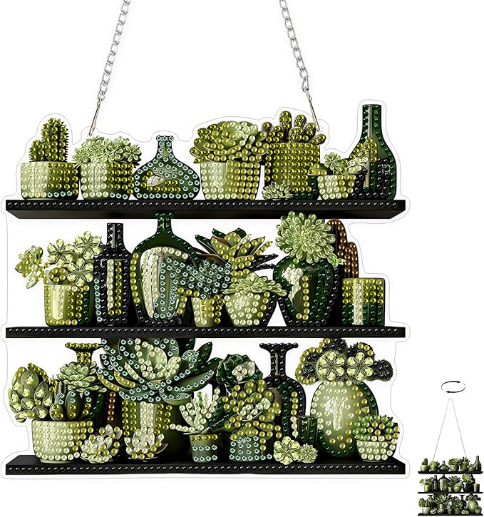 TOSTOG Succulent Plant Diamond Art Pendant Kit for Adult, Yellow Diamond Painting Hanging Kit for Beginners, 5D DIY Crafts Gem Art, Waterproof Full Accessories for Home Decor Idea 20 * 20 cm/8 * 8 in