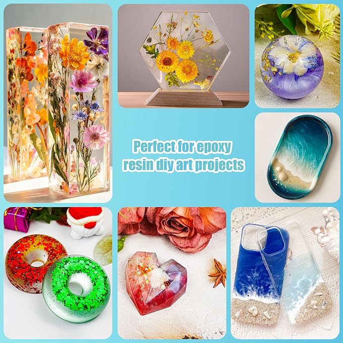 Epoxy Resin Kit, Crystal Clear Resin Epoxy, Bubble Free, No Yellowing, UV Resistant, Food Safe with Foil Flakes, Sequin, Easy Mix 1:1 for DIY Crafts Resin Jewelry Making (15.99 OZ Kits)