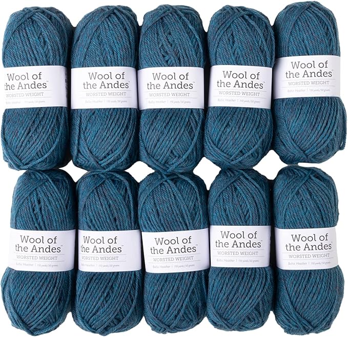 Knit Picks Wool of The Andes Worsted Weight Blue 100% Wool Yarn Multi Pack (10 Balls - Baltic Heather)