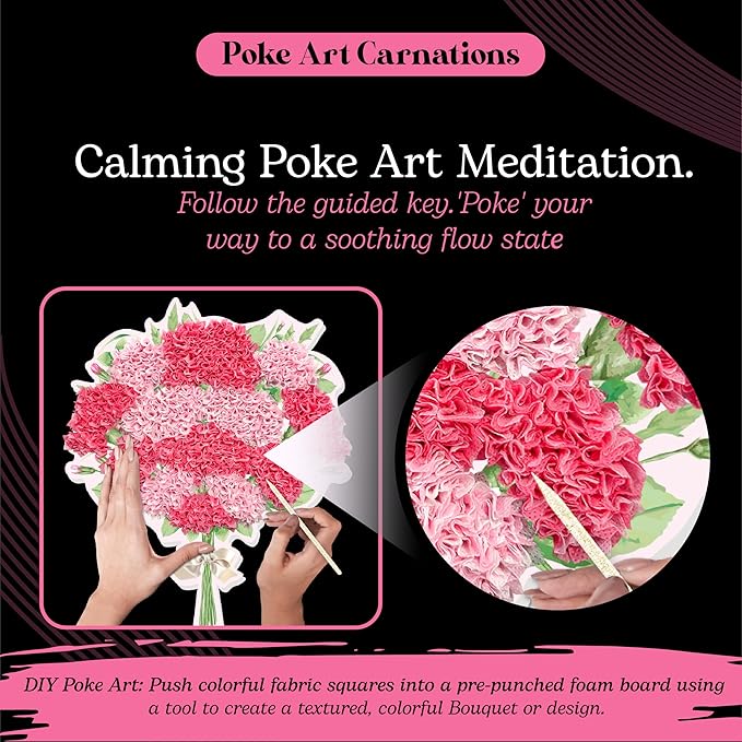 Unwynd Poke Art Carnations Flower Bouquet, Mess-Free Arts and Crafts for Adults, Teen Craft Kits, Thoughtful Gifts for Women and Men