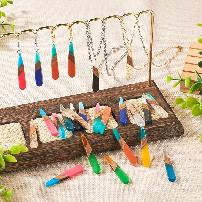 Beadthoven 20pcs/10 Pairs Teardrop Charms DIY Bohemian Earrings Pendants Assorted Colorful Western Charms Natural Wooden Pieces Tag Pendants for Jewelry Making Necklace Findings Women
