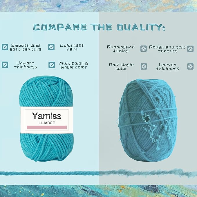 yarniss crochet kits for beginners,1120 yards yarn kits 16 colors,crochet set with 14 size ergonomic crochet hooks 2.0mm~10.0mm,crochet bag organizer,slate blue