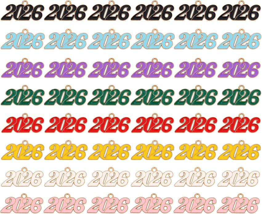 2026 Charms, 8 Colors Zinc Alloy 2026 Year Charms for Crafts New Year Graduation Tassel for Craft DIY Jewelry Making Party Decoration