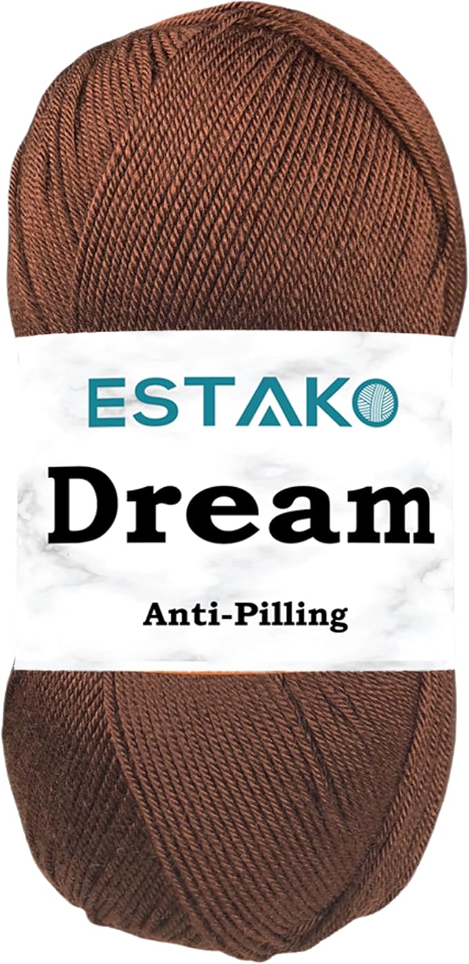 Estako Dream, 100% Microfiber Acrylic Yarn, Soft, Super Fino/Fingering Weight (1) for Crochet and Knitting 3.5 Oz (100g) / 382 Yrds (350m) (70792 - Brown)