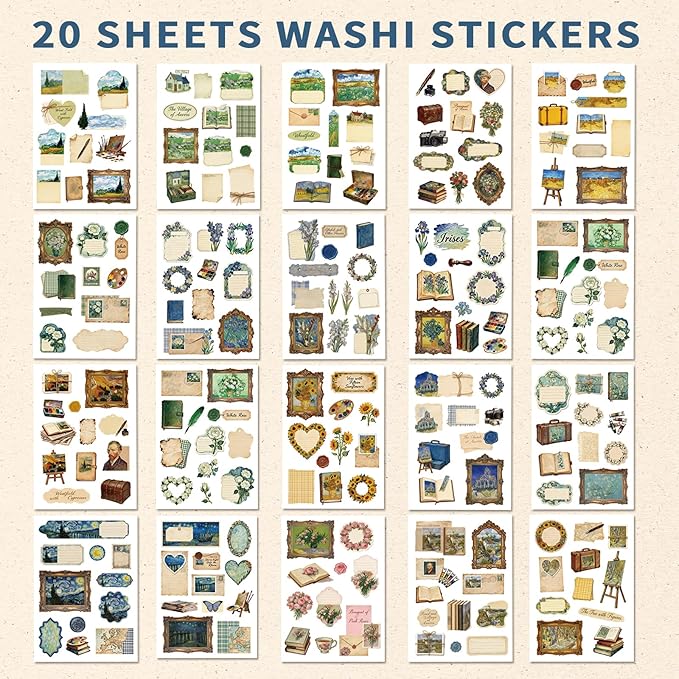 Gemmapylor 220PCS Arts Washi Stickers and Scrapbook Paper 40 Sheets, Aesthetic Journaling Supplies, Decorative Scrapbooking Paper for Planner, Journal & DIY Crafts
