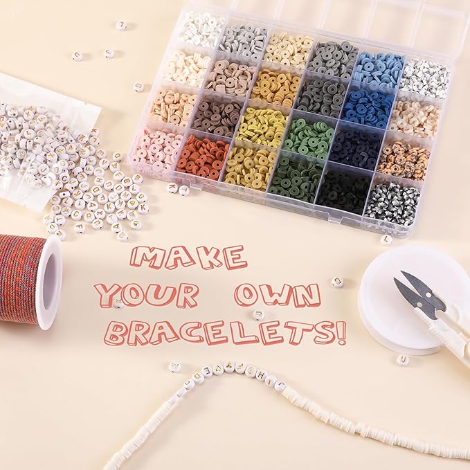 ADIIL 7200 Pcs Clay Beads Friendship Bracelet Making Kit, 24 Colors 6mm Polymer Heishi Beads, Neutral