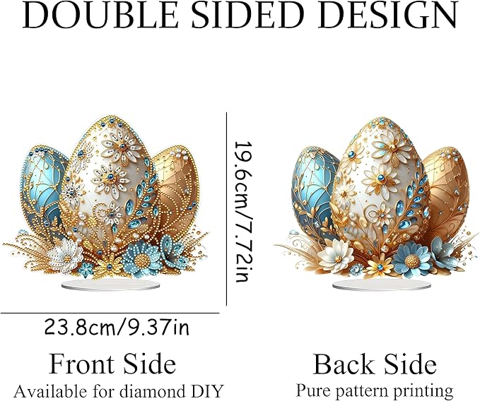JJFox DIY Tabletop Diamond Art Painting Kit，Desktop Ornament Special Shaped Rhinestone Desk Placement Ornament，Home Stand Up Gem Painting Craft Kit Gift Double Sided (Easter Egg-2)